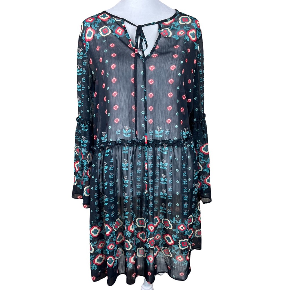 Buffalo David Bitton Women's Boho Floral Tunic Top Blouse Dress Small